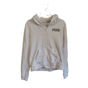 Victoria's Secret PINK white full‎ zip hooded sweater